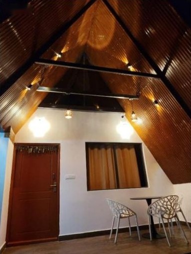 Entrance nook lit up at night